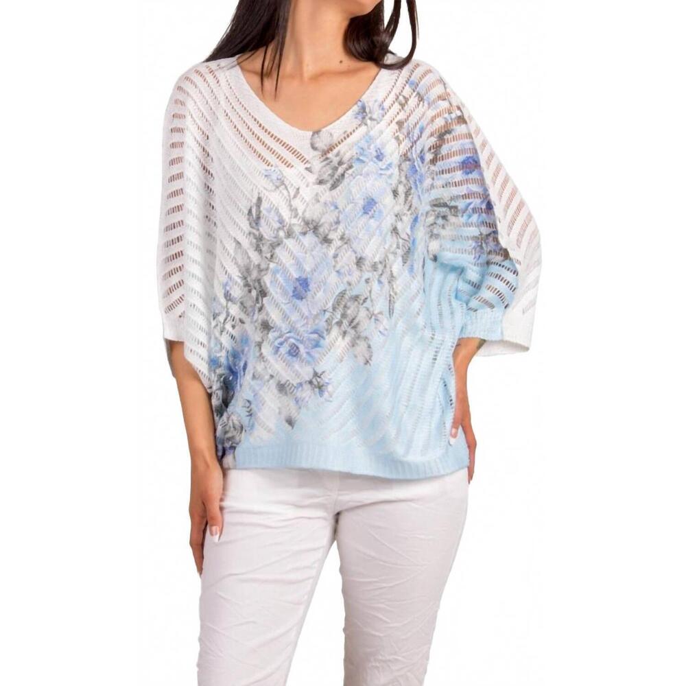 NEW GIGI MODA fiore blu knit top in white